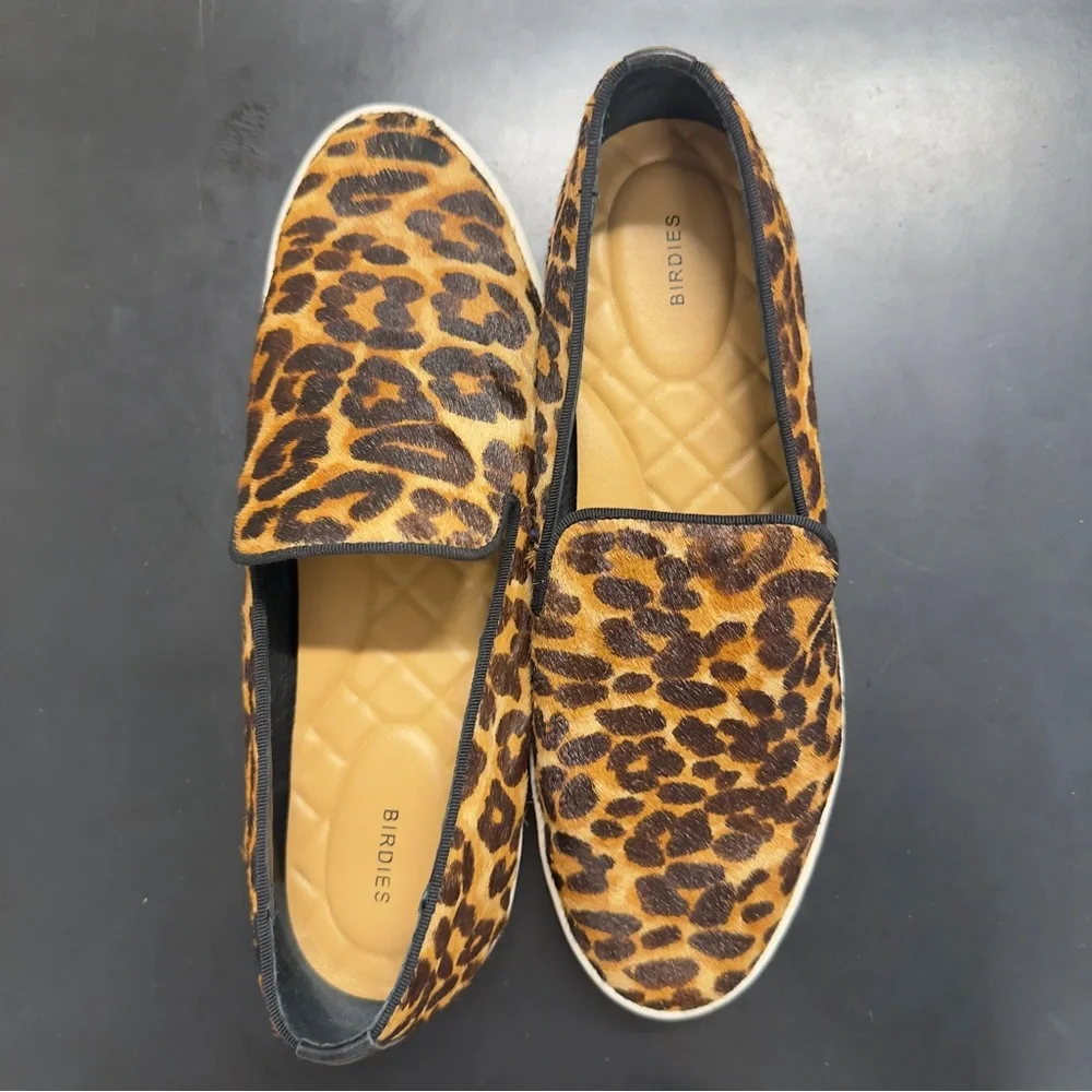 Birdies The Swift Leopard Print Calf Hair Slip-On Sneakers Size 8